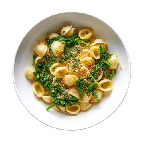 Apulian orecchiette with broccoli ribe top view