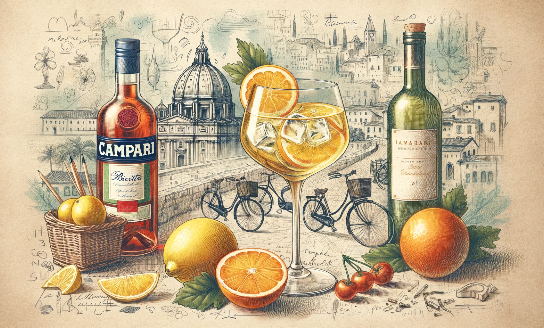 sketch of Italian drink Bicicletta with textured paper background