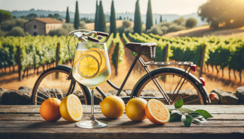 bicicletta drink on a table with rural background