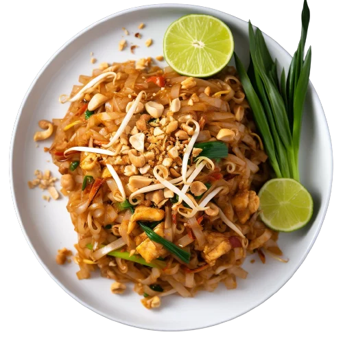 chicken pad thai top view