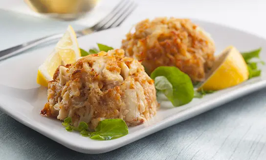 crab cake appetizer dish from top