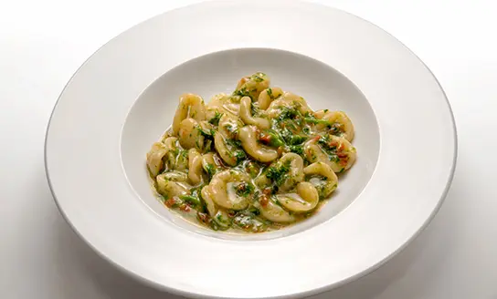 orecchiette con cime di rapa dish from top