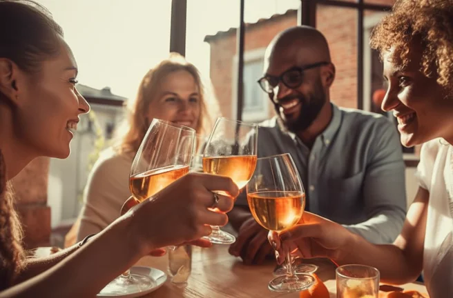 people drinking orange wine