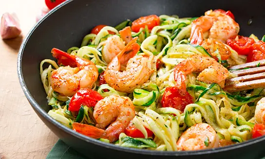 prawn and courgette spaghetti dish from top