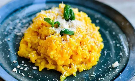 risotto alla milanese dish from top