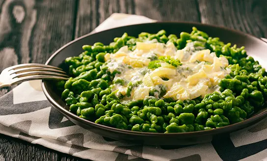 spatzle or tyrolean dumplings dish from top