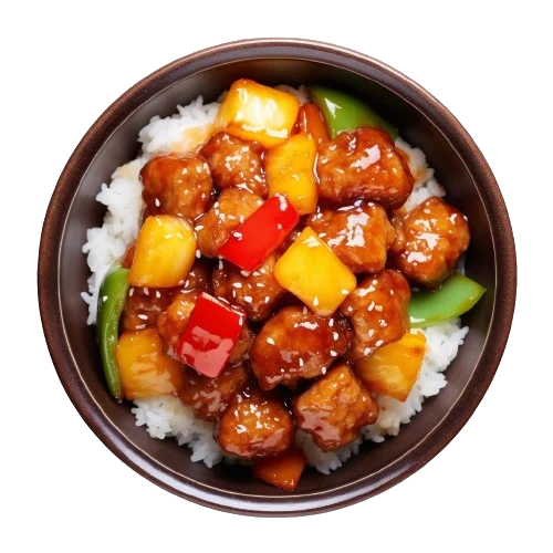 Sweet and sour pork top view