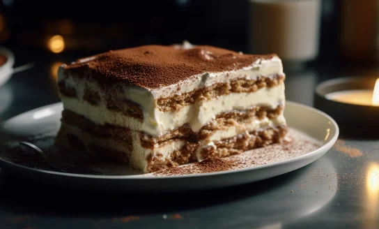 close up of tiramisu on a plate