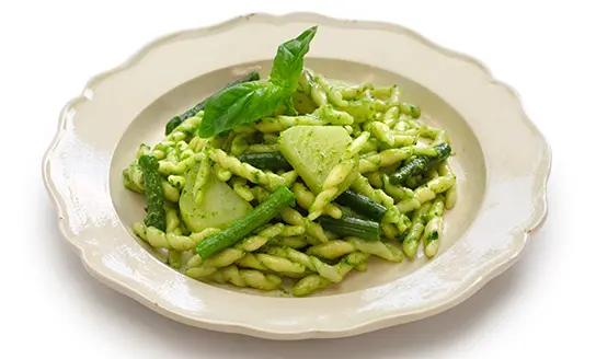 trofie al pesto dish from top